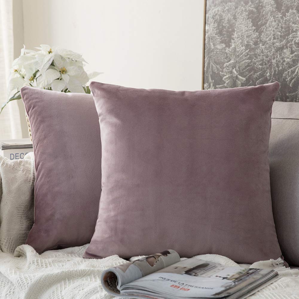 Miulee Velvet Pillow Covers Pink Purple Decorative Square Pillowcase Soft Solid Cushion Case 2 Pack.