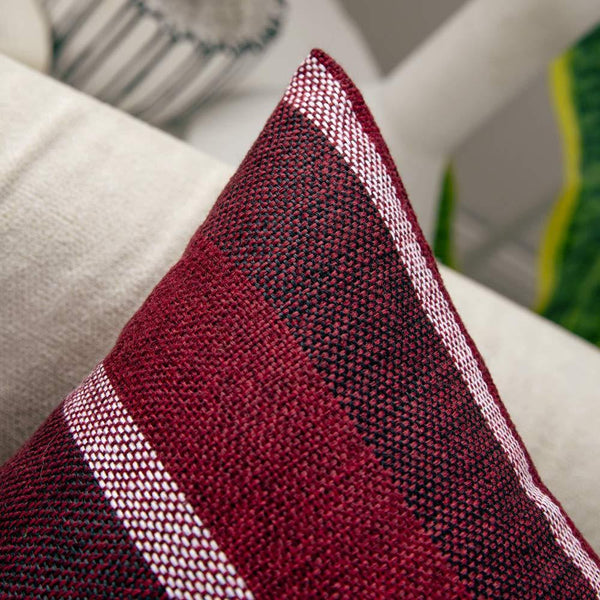 Miulee Red Decorative Classic Retro Stripe Throw Pillow Covers Cotton Linen Modern Farmhouse Cushion Case 2 Pack.