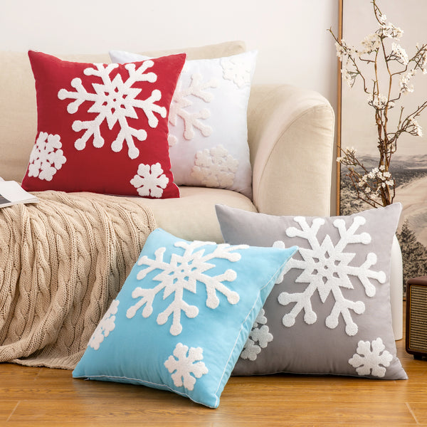 MIULEE Canvas Decorative Snowflake Throw Pillow Covers Embroidery Cushion Cases 2 Pack.