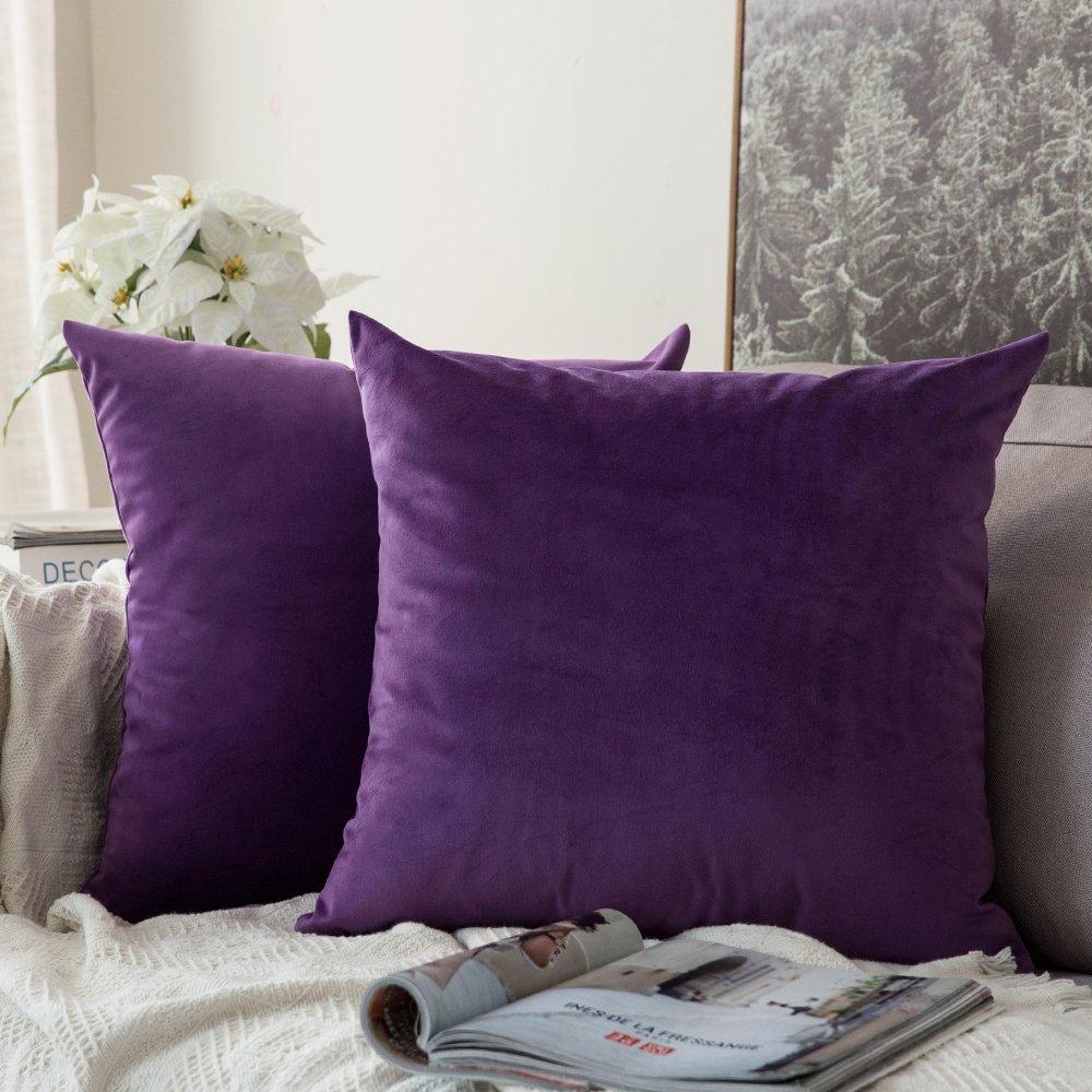 Miulee Velvet Pillow Covers Purple Decorative Square Pillowcase Soft Solid Cushion Case 2 Pack.