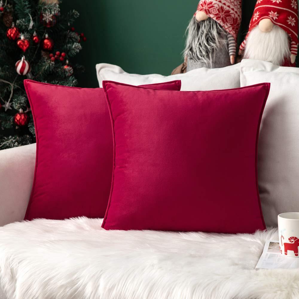 Miulee Christmas Decorative Velvet Throw Pillow Cover Soft Soild Square Flanged Cushion Case 2 Pack.
