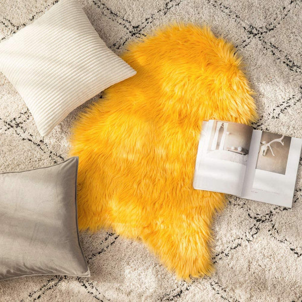 MIULEE Yellow Luxury Super Soft Fluffy Area Rug Faux Fur Rectangle Rug Decorative Plush Shaggy Carpet 1 Pack