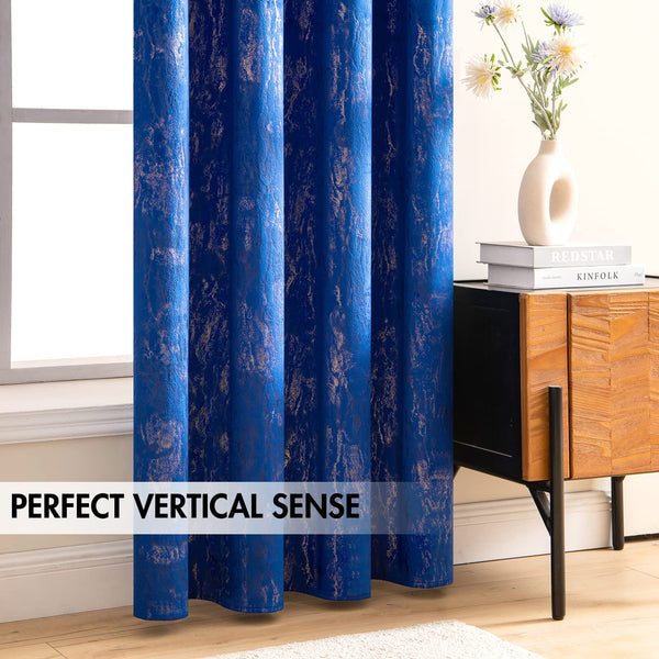 MIULEE Velvet Blackout Curtains Soft Bedroom Curtains Foil Print Room Darkening Curtains Thermal Insulated Soundproof Grommet Curtain Drapes for Living Room 2 Panels
