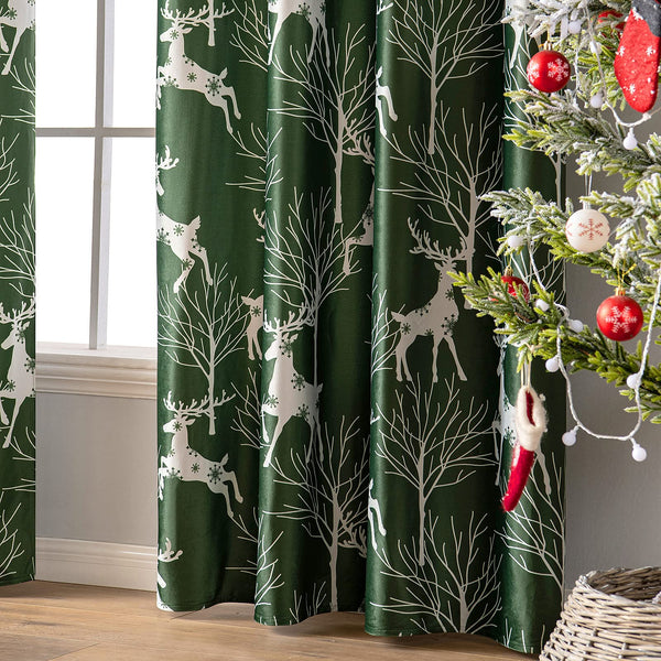 MIULEE Christmas Velvet Curtains Elk Deer & Tree Drapes 2 Panels