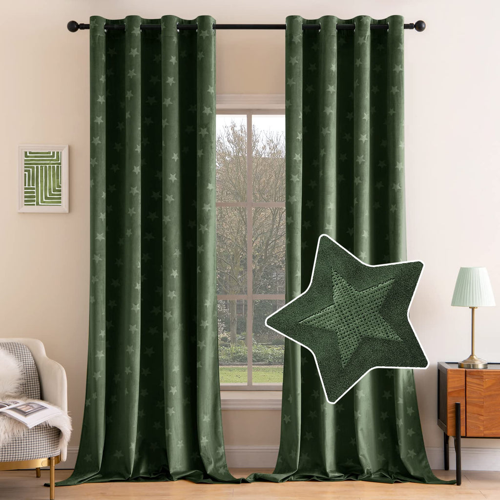 MIULEE Star Velvet Curtains for Bedroom Living Room Thermal Insulated Blackout Curtain Panels for Room Darkening 2 Panels