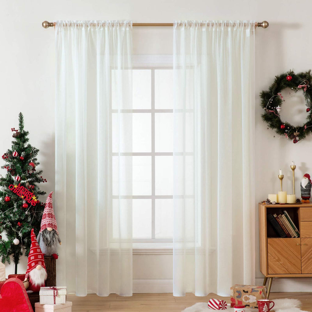 MIULEE Ivory Solid Color Sheer Window Curtains for Bedroom Living Room Christmas Decor 2 Panels.