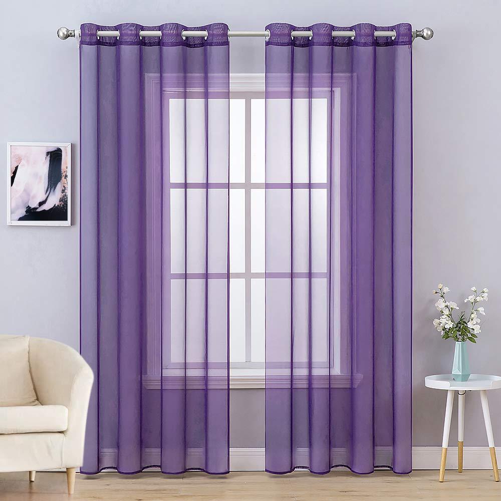 MIULEE Purple Solid Sheer Curtains Elegant Grommet Window Voile Panels Drapes Treatment 2 Panels.