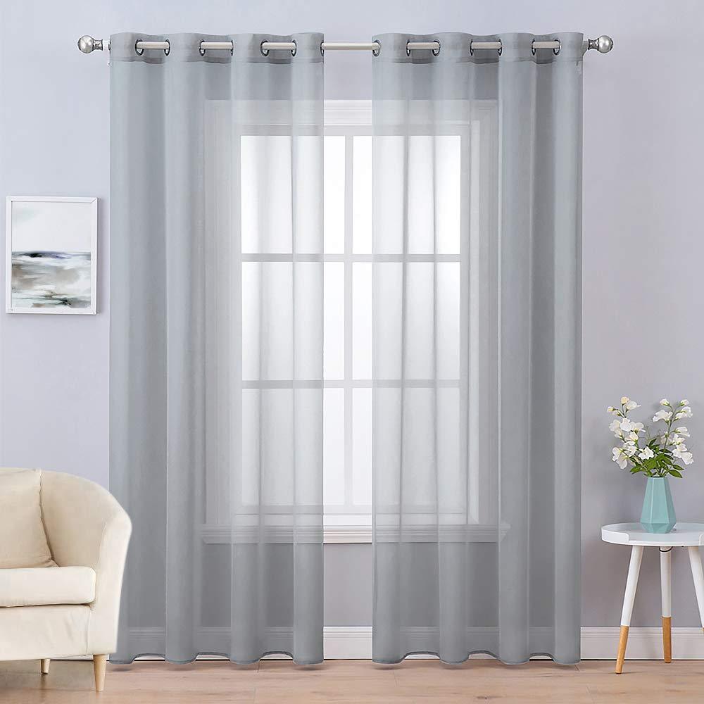 MIULEE Dark Grey Solid Sheer Curtains Elegant Grommet Window Voile Panels Drapes Treatment 2 Panels.