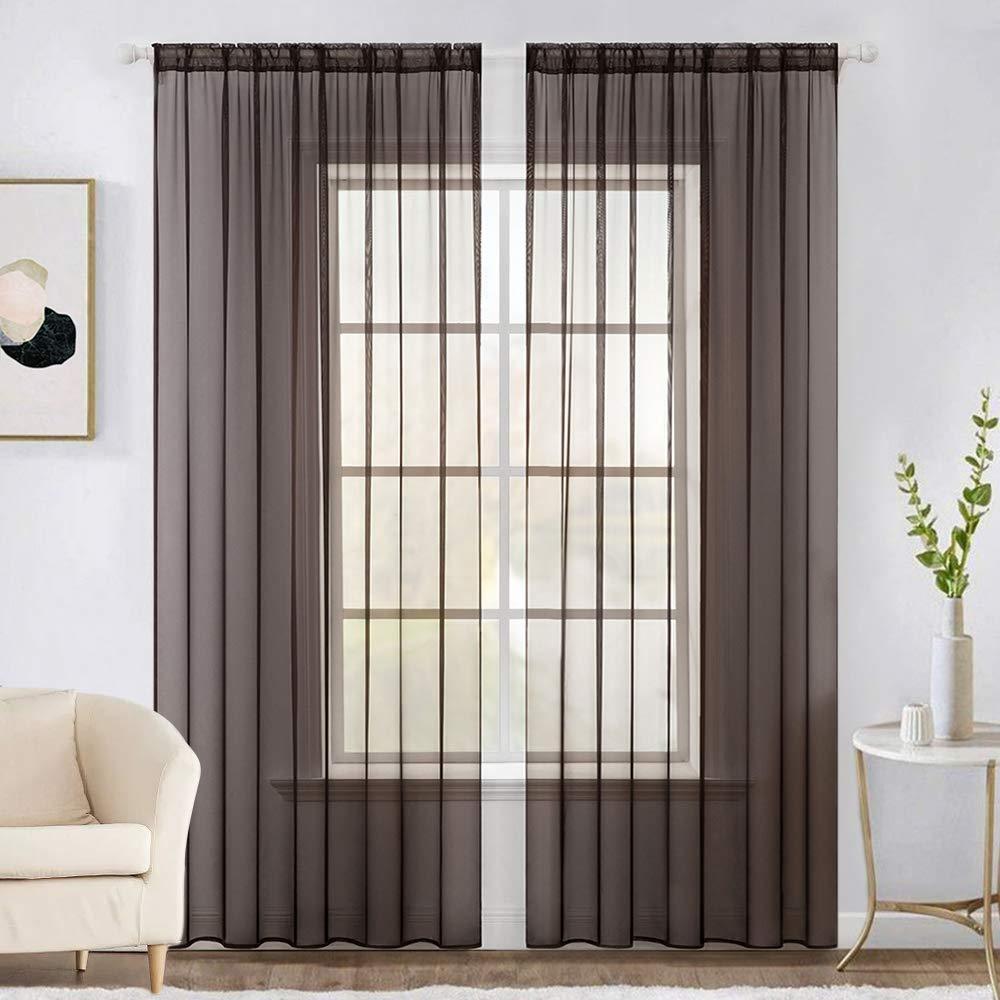 MIULEE Coffee Solid Color Sheer Window Curtains for Bedroom Living Room Christmas Decor 2 Panels.