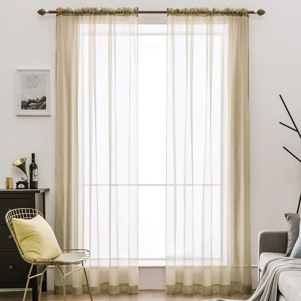 MIULEE Beige Solid Color Sheer Window Curtains for Bedroom Living Room Christmas Decor 2 Panels.