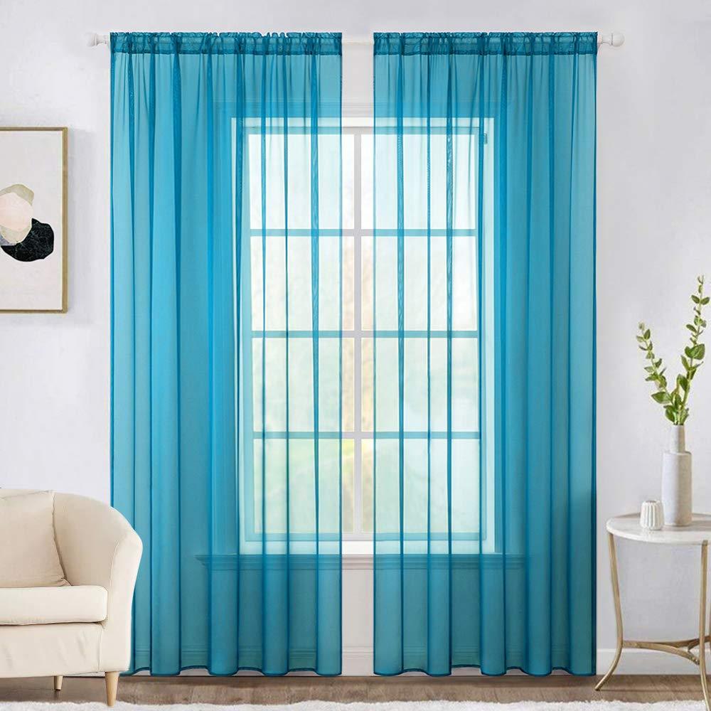 MIULEE Sky Blue Solid Color Sheer Window Curtains for Bedroom Living Room Christmas Decor 2 Panels.