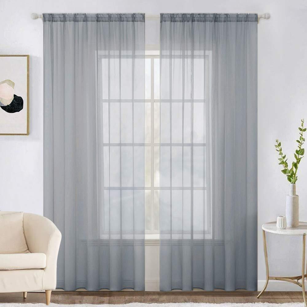 MIULEE Dark Grey Solid Color Sheer Window Curtains for Bedroom Living Room Christmas Decor 2 Panels.