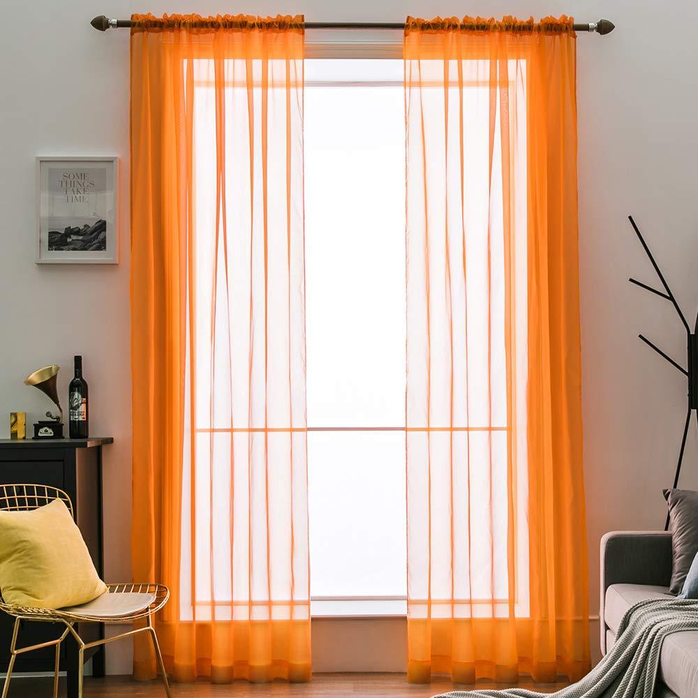 MIULEE Orange Solid Color Sheer Window Curtains for Bedroom Living Room Christmas Decor 2 Panels.