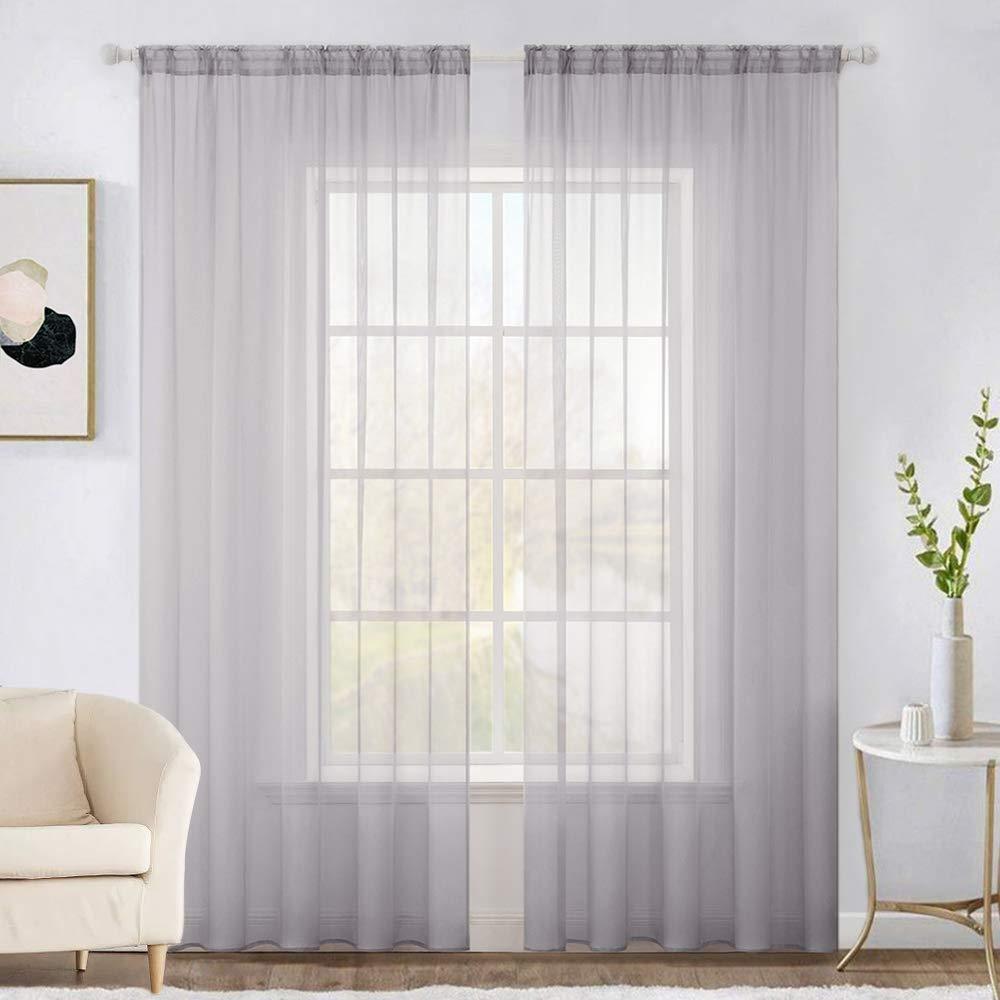 MIULEE Greyish Lilac Solid Color Sheer Window Curtains for Bedroom Living Room Christmas Decor 2 Panels.