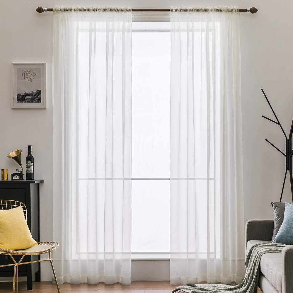 MIULEE Solid Color Sheer Window Curtains for Bedroom Living Room Christmas Decor 2 Panels.