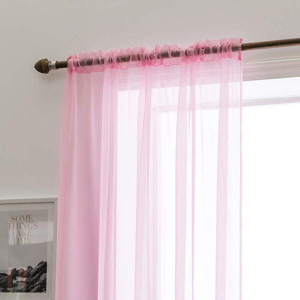 MIULEE Pink Solid Color Sheer Window Curtains for Bedroom Living Room Christmas Decor 2 Panels.