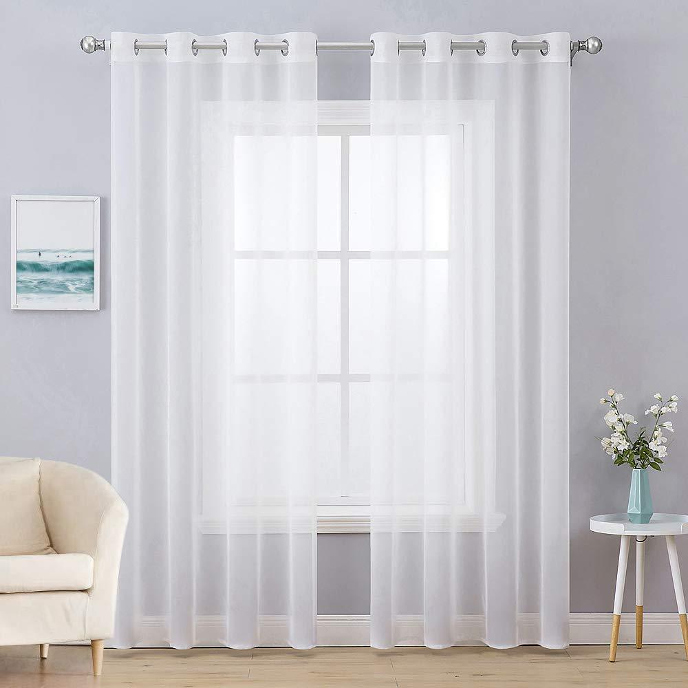 MIULEE White Solid Sheer Curtains Elegant Grommet Window Voile Panels Drapes Treatment 2 Panels.