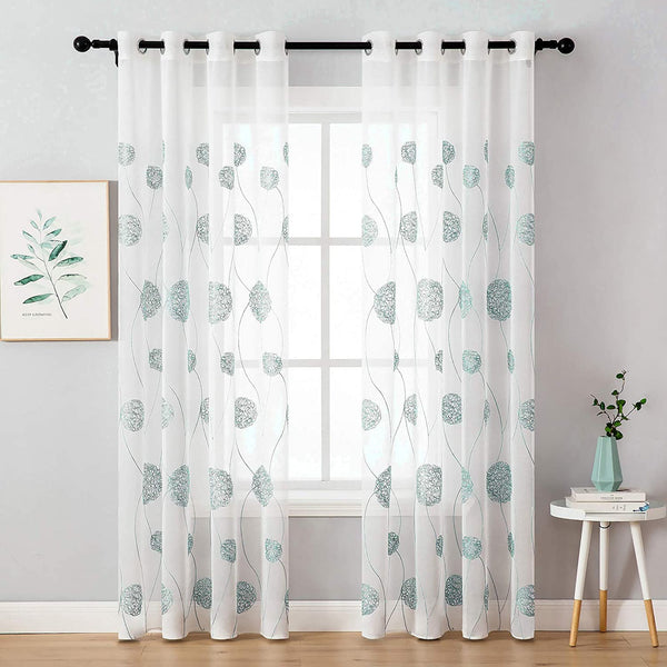 MIULEE Blue Embroidered Sheer Window Flora Design Grommet Curtains 2 Panels