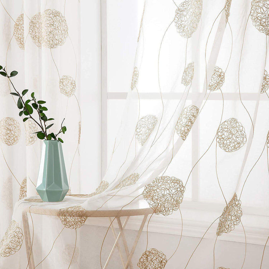 MIULEE Embroidered Sheer Window Flora Design Grommet Curtains 2 Panels