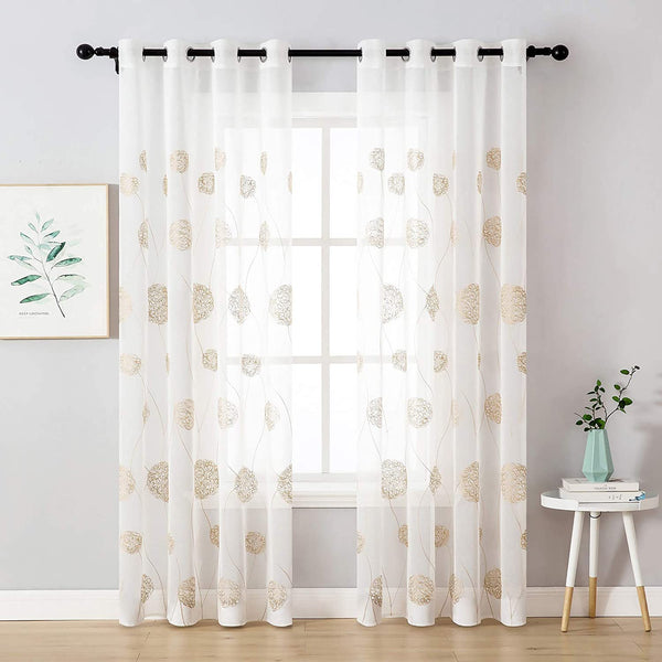 MIULEE Embroidered Sheer Window Flora Design Grommet Curtains 2 Panels