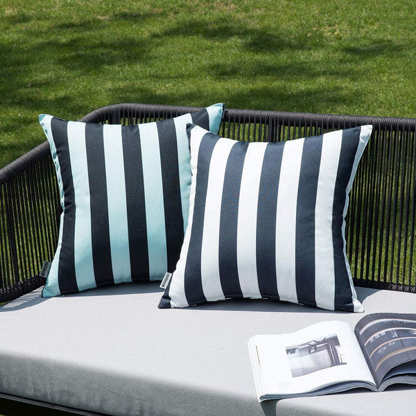 MIULEE Decorative Outdoor Waterproof Throw Pillow Covers Stripe Square Pillowcases 2 Pack