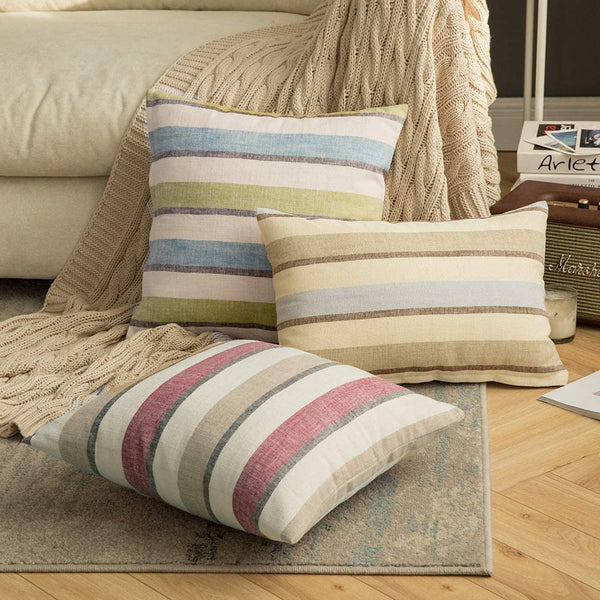 Miulee Decorative Classic Retro Stripe Throw Pillow Covers Cotton Linen Modern Farmhouse Cushion Case 2 Pack