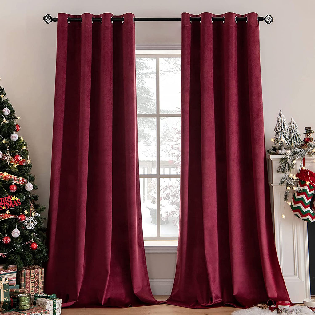 MIULEE Christmas Blackout Velvet Curtains Solid Soft Grommet Thermal Room Darkening Curtains Drapes 2 Panels