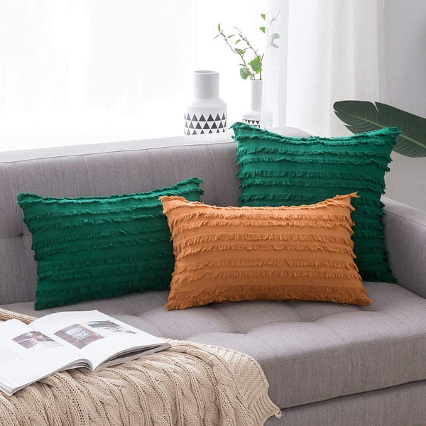 Miulee Decorative Boho Throw Pillow Covers Cotton Linen Striped Jacquard Pattern Cushion Covers 2 Pack