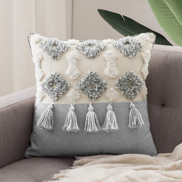 MIULEE Decorative Throw Pillow Cover Tribal Boho Woven Tufted Pillowcase with Tassels Super Soft Pillow Sham Cushion Case 18X18 Inch.