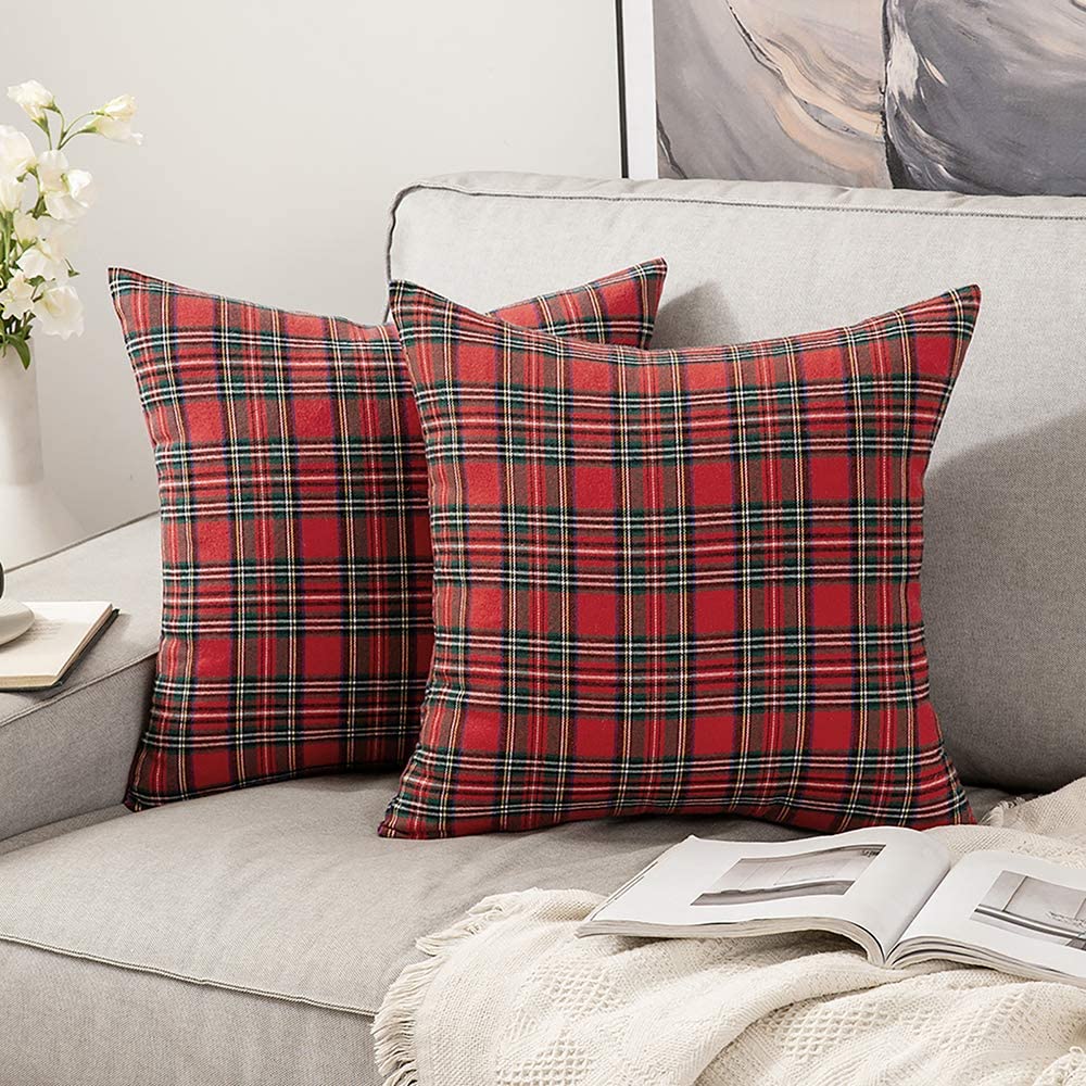MIULEE Scottish Tartan Plaid Throw Pillow Covers Farmhouse Classic Decorative Cushion Cases 2 Pack