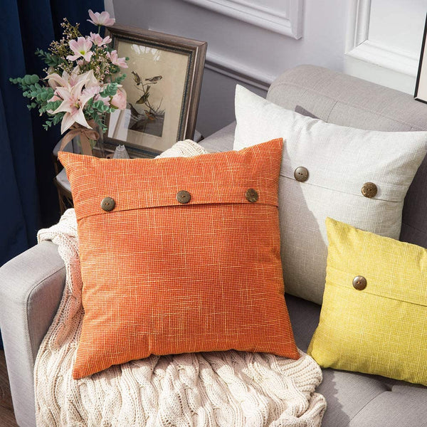Miulee Linen Throw Pillow Covers Decorative Triple Button Vintage Farmhouse Cushion Case 2 Pack