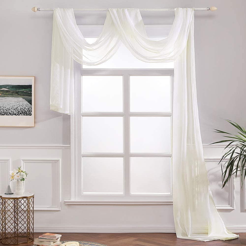MIULEE Luxury Window Scarf Sheer Voile Elegant Topper Long Window Valance Solid Window Treatment Swags Drapes 1 Panel