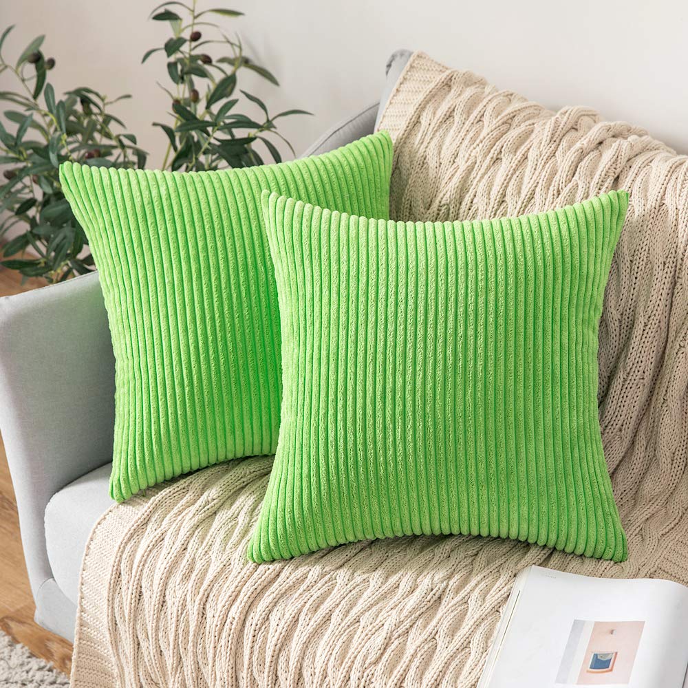 MIULEE Apple Green Throw Pillow Covers Corduroy Soft Soild Decorative Square Cushion Covers 2 Pack.