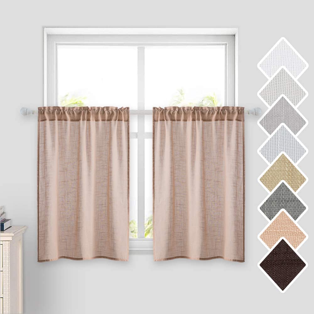 MIULEE Kitchen Curtains Semi Sheer Linen Curtains-Rod Pocket Voile Drapes 2 Panels