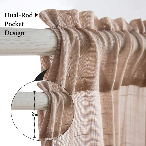 MIULEE Kitchen Curtains Semi Sheer Linen Curtains-Rod Pocket Voile Drapes 2 Panels