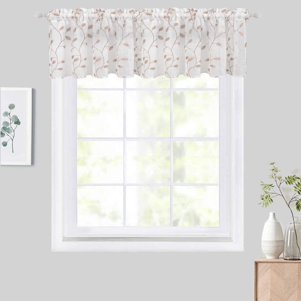 MIULEE Kitchen Window Curtain Valance Embroidered Semi Sheer Small Windows Rod Pocket Panels for Basement 1 Panel