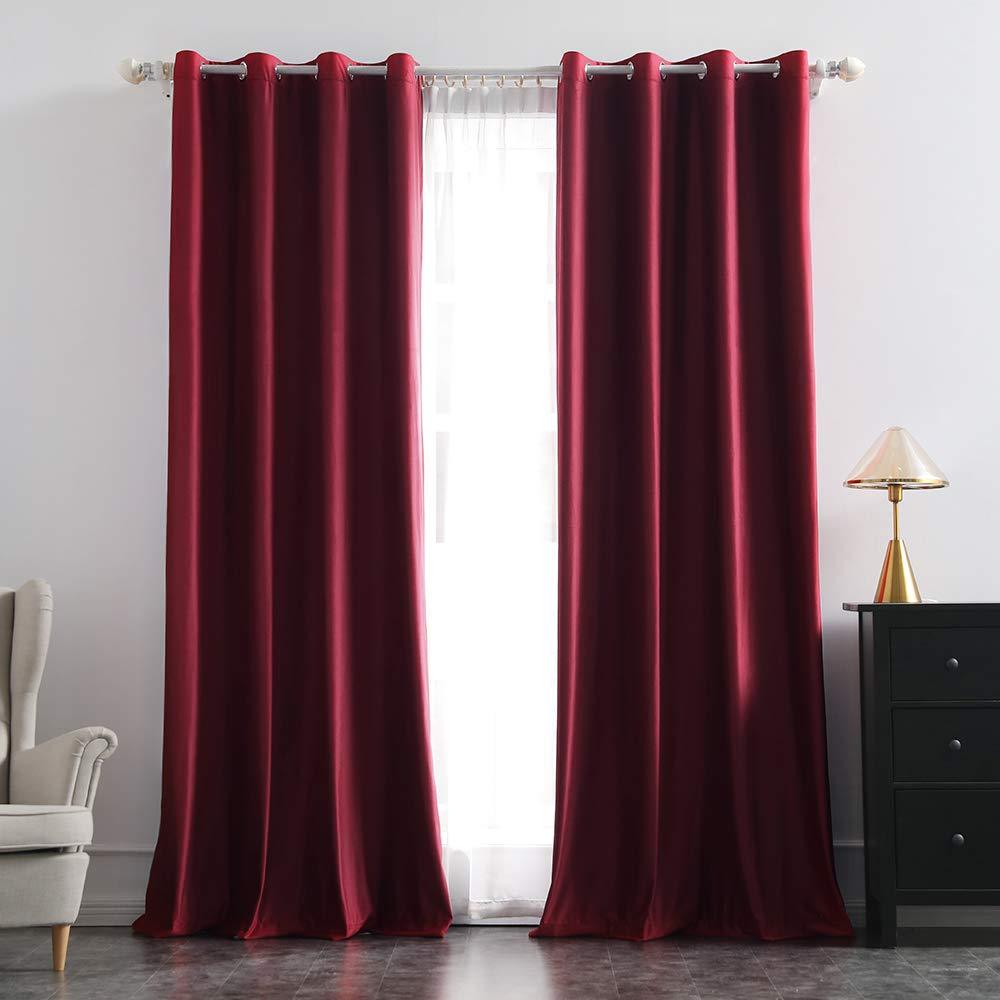 MIULEE Burgundy Blackout Velvet Curtains Solid Soft Grommet Thermal Room Darkening Curtains Drapes 2 Panels.