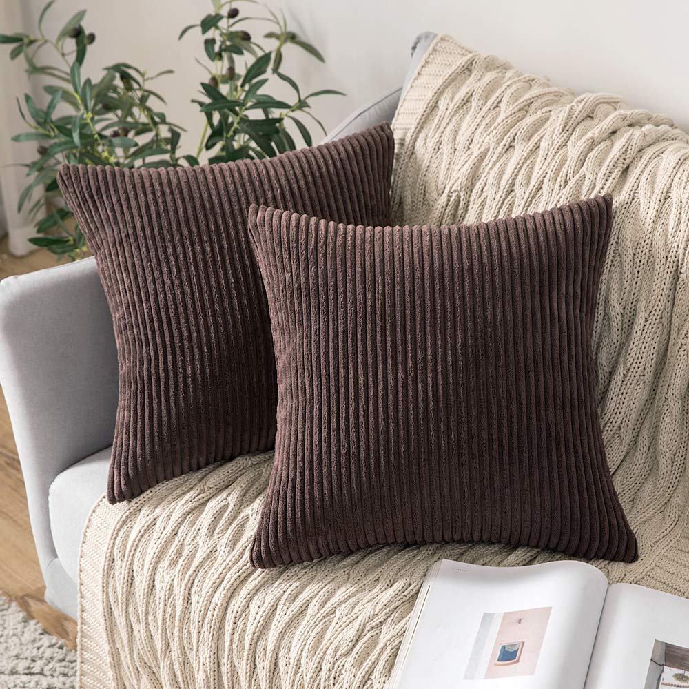 MIULEE Chocolate Throw Pillow Covers Corduroy Soft Soild Decorative Square Cushion Covers 2 Pack.