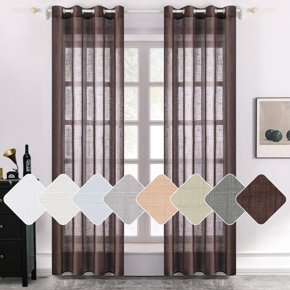 MIULEE Chocolate Farmhouse Linen Sheer Window Curtains 2 Panels.