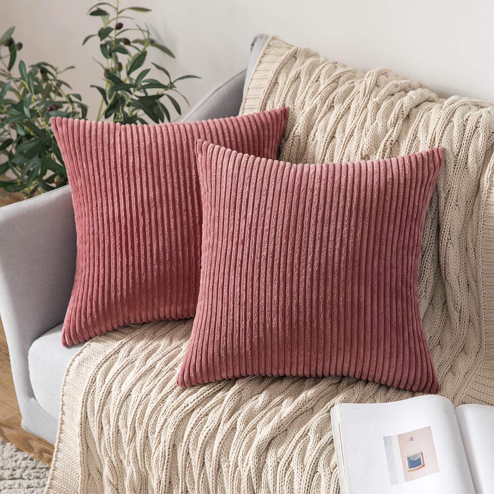 MIULEE Cranberry Red Throw Pillow Covers Corduroy Soft Soild Decorative Square Cushion Covers 2 Pack.