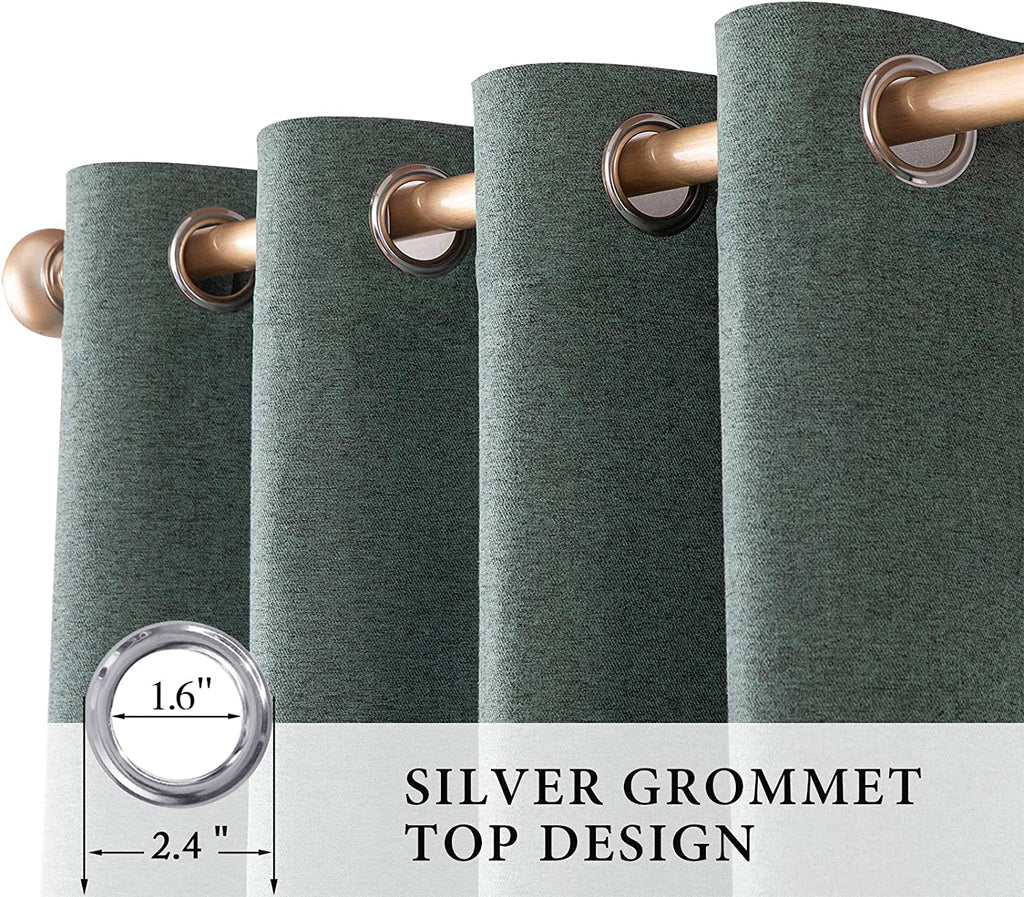 MIULEE Dark Green Thermal Insulated Linen Curtain for Living Room Darkening Farmhouse Grommet 2 Panels