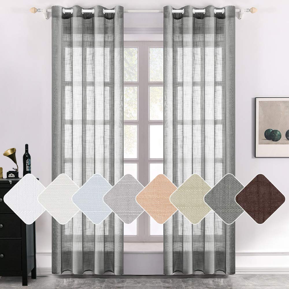 MIULEE Dark Grey Farmhouse Linen Sheer Window Curtains 2 Panels.
