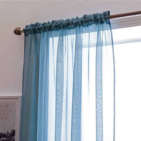 MIULEE Dusty Blue Solid Kitchen Sheer Valance Linen Look Window Curtain,Living Room Windows Voile Valance Rod Pocket 1 Panel