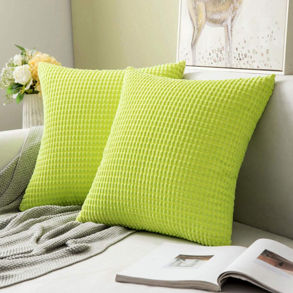 MIULEE Decorative Throw Pillow Covers Soft Corduroy Solid Green Cushion Case 2 Pack.