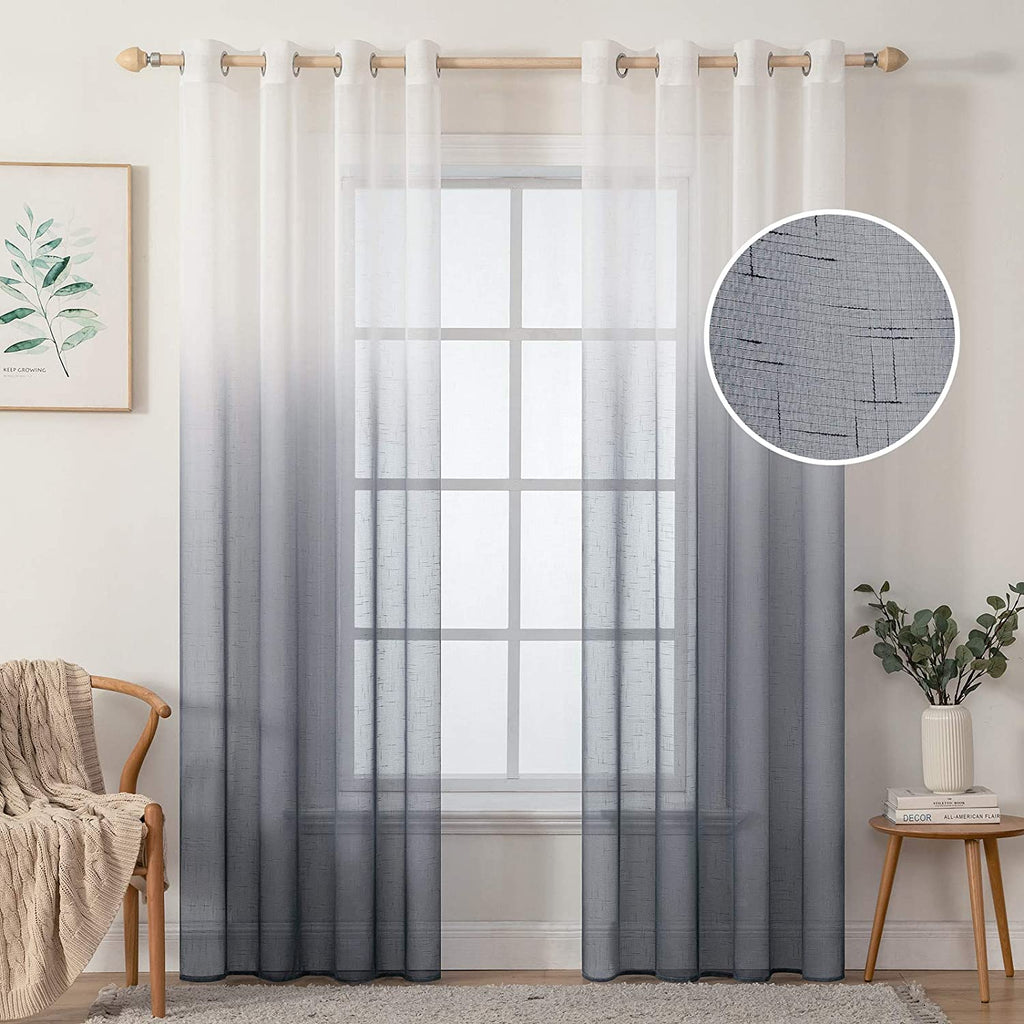 MIULEE Sheer Curtains Ombre Linen Textured Semi Sheer Window Curtain Panels for Living Room 2 Panels