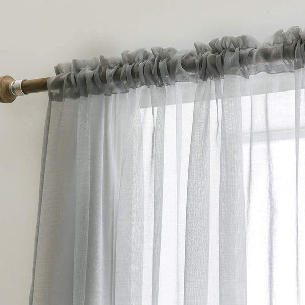 MIULEE Grey Solid Kitchen Sheer Valance Linen Look Window Curtain,Living Room Windows Voile Valance Rod Pocket 1 Panel