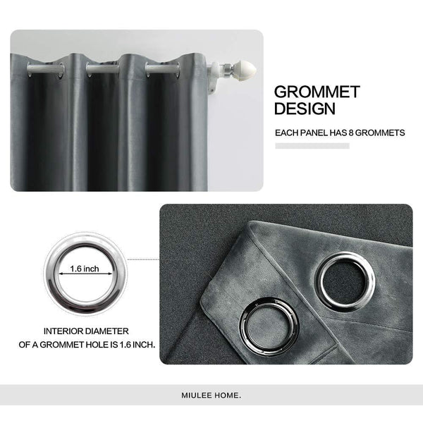 MIULEE Grey Blackout Velvet Curtains Solid Soft Grommet Thermal Room Darkening Curtains Drapes 2 Panels.
