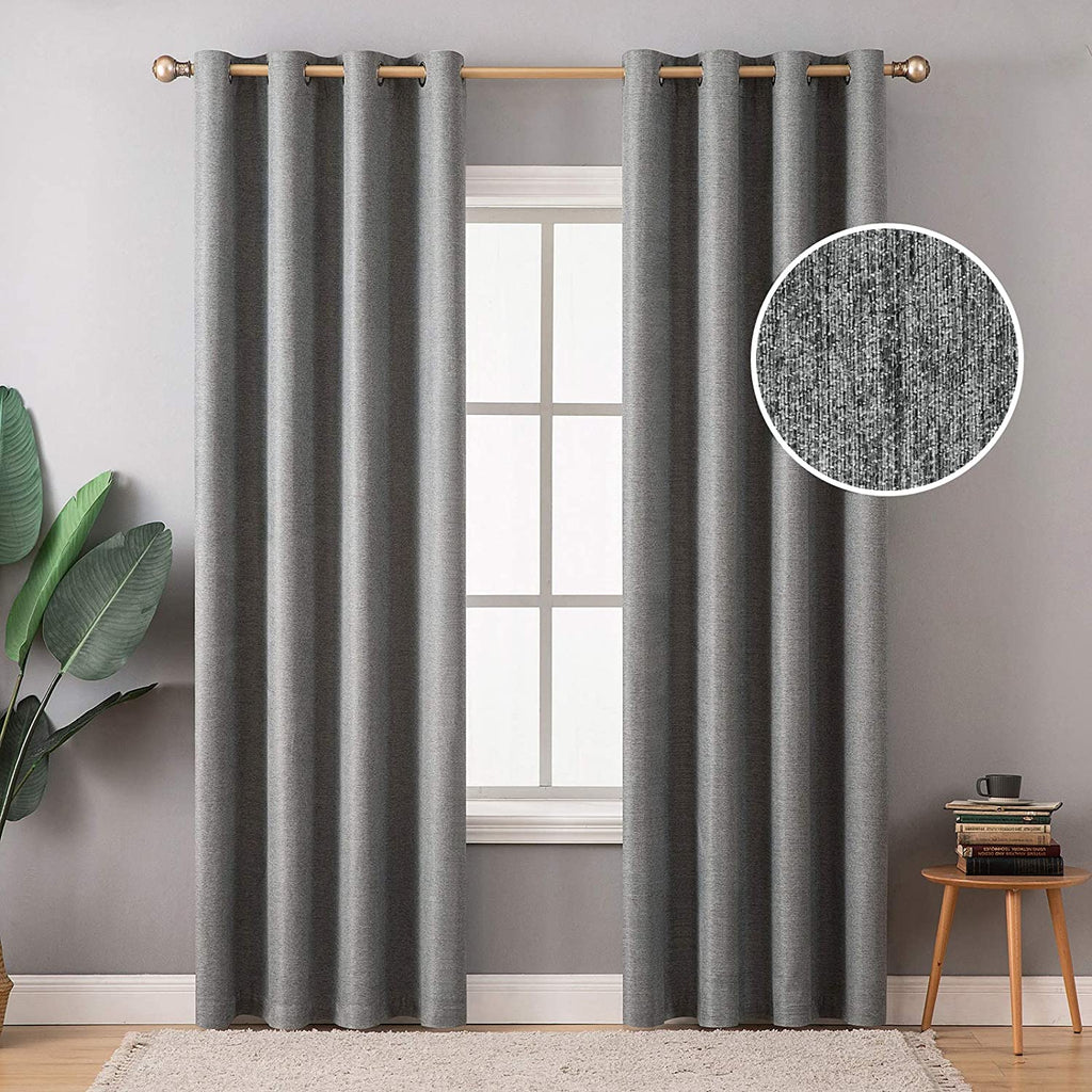 MIULEE Grey Thermal Insulated Linen Curtain for Living Room Darkening Farmhouse Grommet 2 Panels