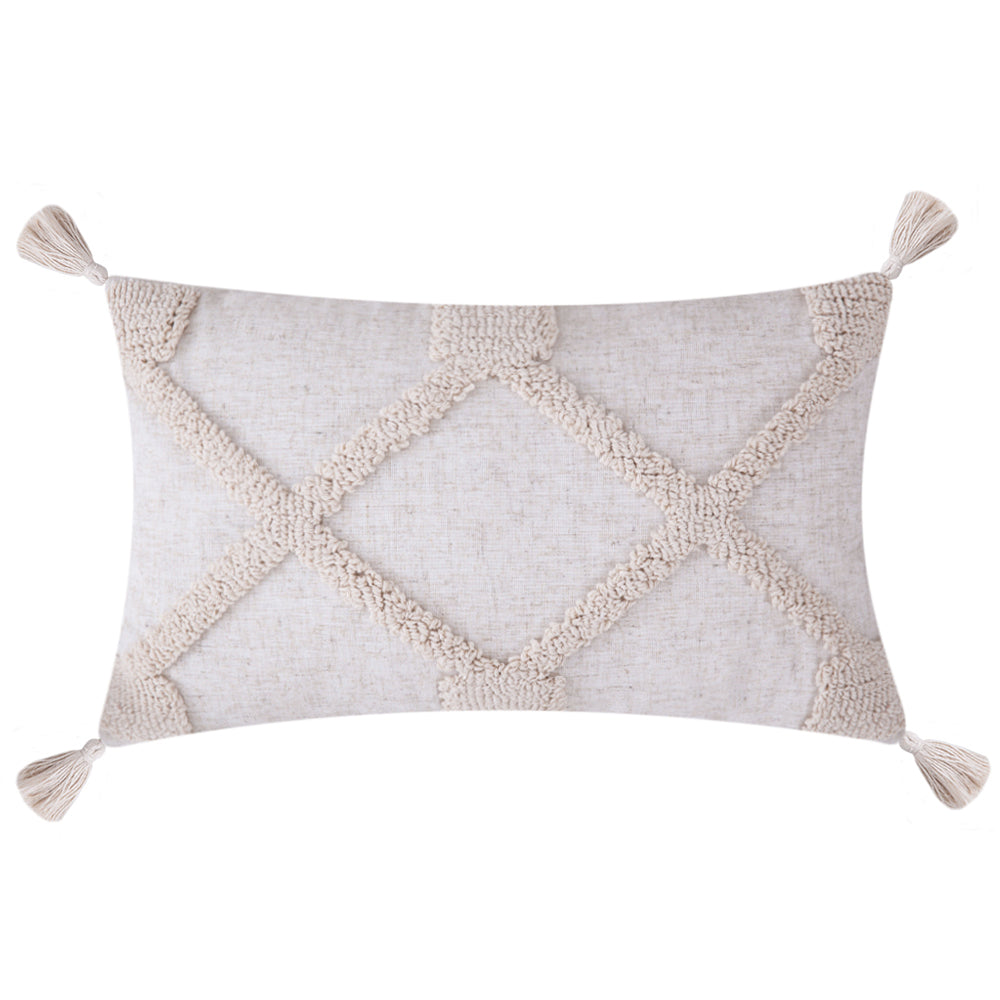 MIULEE Decorative Throw Pillow Cover Tribal Tassel Boho Woven Tufted Lumbar Pillowcase 1 Pack.