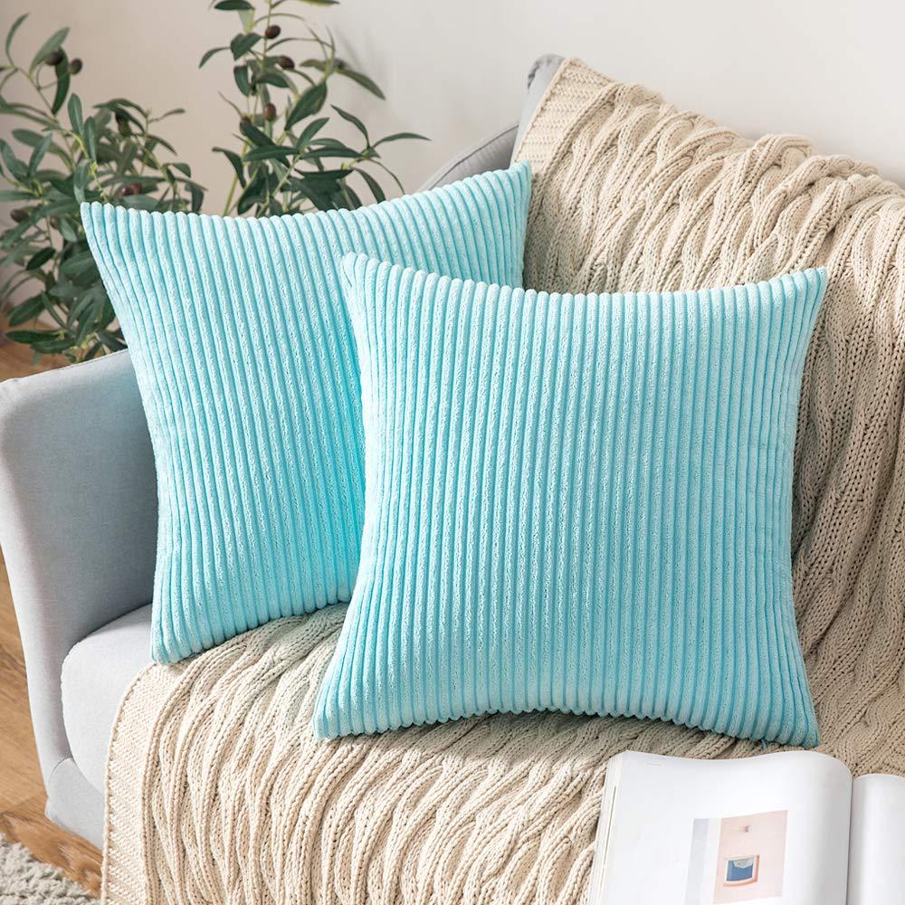 MIULEE Light Blue Throw Pillow Covers Corduroy Soft Soild Decorative Square Cushion Covers 2 Pack.